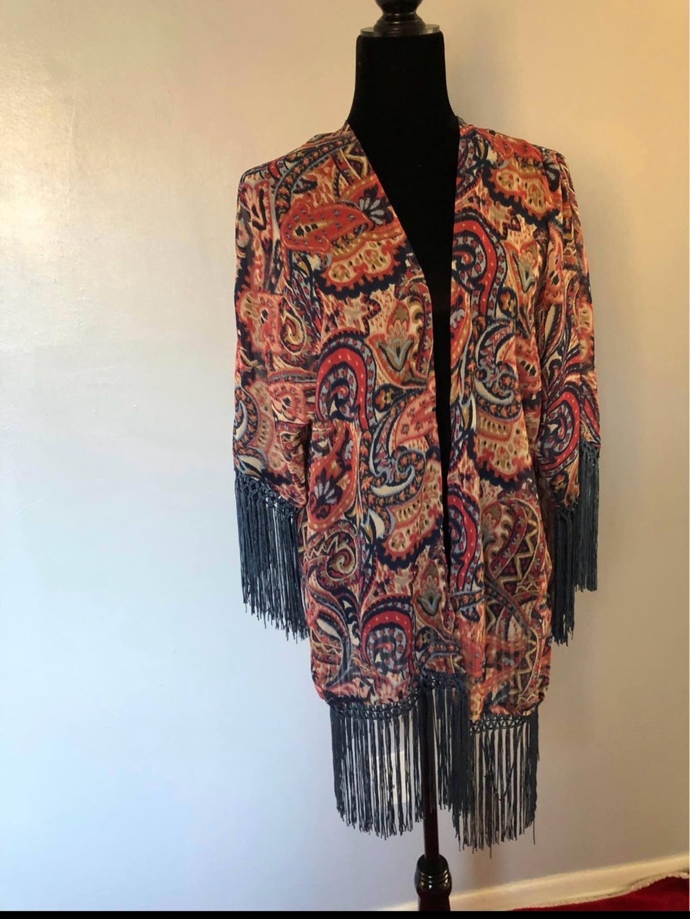 Wrangler Multicolor Paisley Fringe Open-Front Sweater